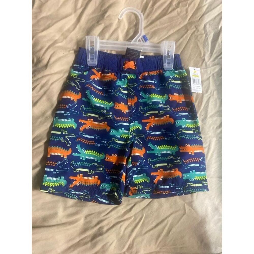 Quad Seven Boys Swim Trunks Navy Alligator Crocodile Print Board Shorts Size‎ 3T